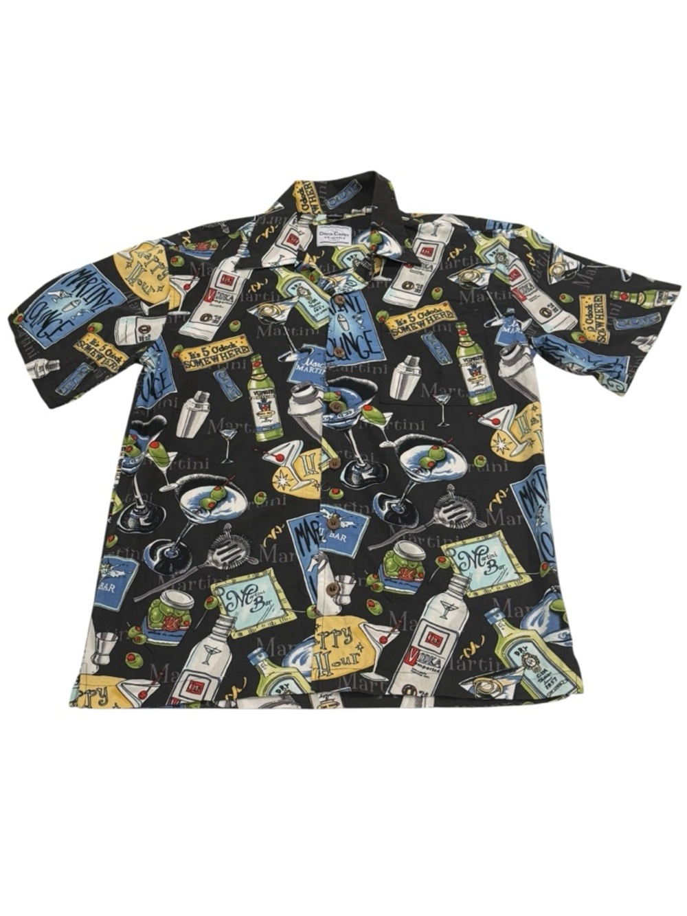 David Carey Martini Graphic Shirt Men's Black Multicolor Short Sleeve M